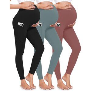 ⚡3 Pack Maternity Leggings Over Belly High Waist Yoga Pants Workout Comfy Tights